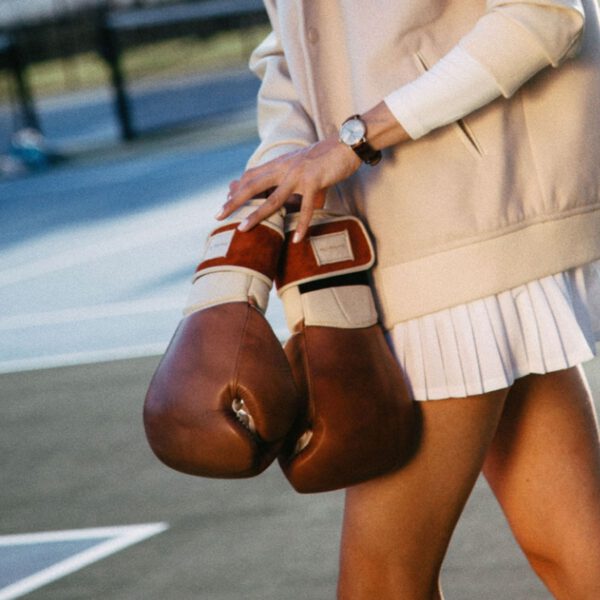 Elite Cream / Brown Leather Boxing Gloves (Strap Up) - Image 6