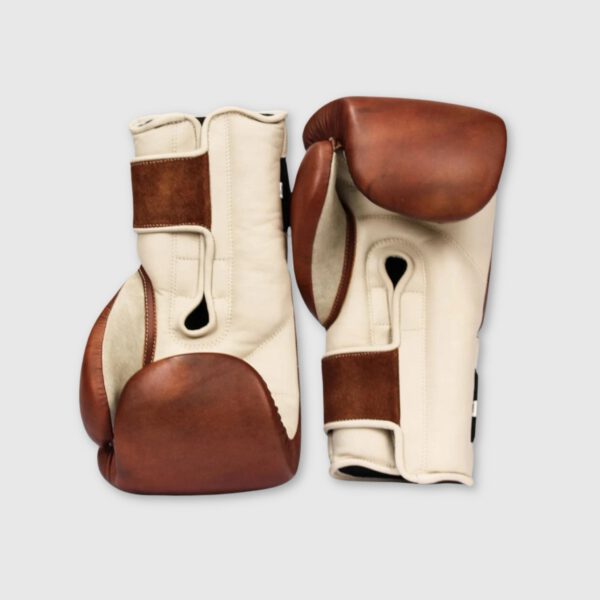 Elite Cream / Brown Leather Boxing Gloves (Strap Up) - Image 2