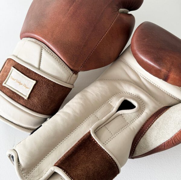 Elite Cream / Brown Leather Boxing Gloves (Strap Up) - Image 3
