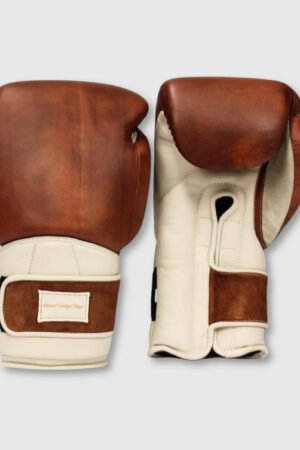 Elite Cream / Brown Leather Boxing Gloves (Strap Up)