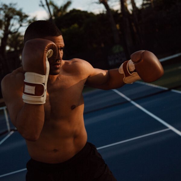 Elite Cream / Brown Leather Boxing Gloves (Strap Up) - Image 5