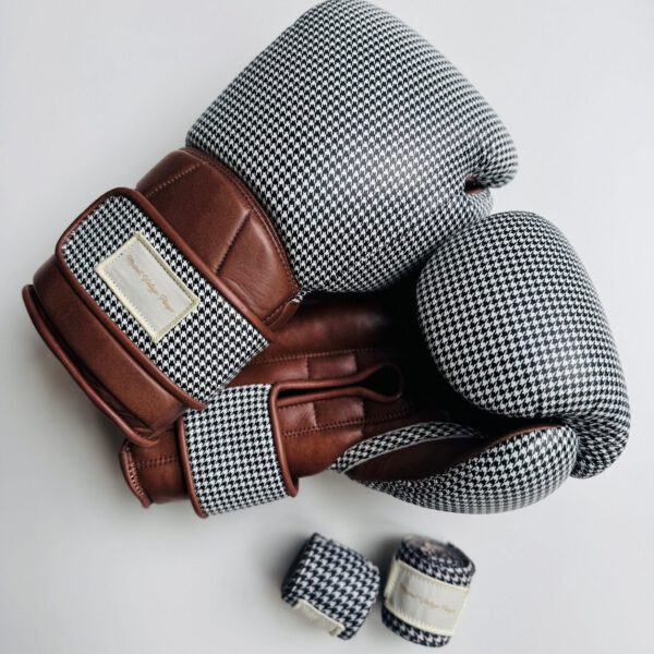 Elite Houndstooth Leather Boxing Gloves (Strap Up) - Brown - Image 3