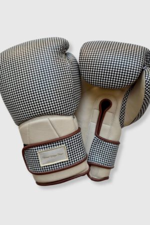 Elite Houndstooth Leather Boxing Gloves (Strap Up) - Cream