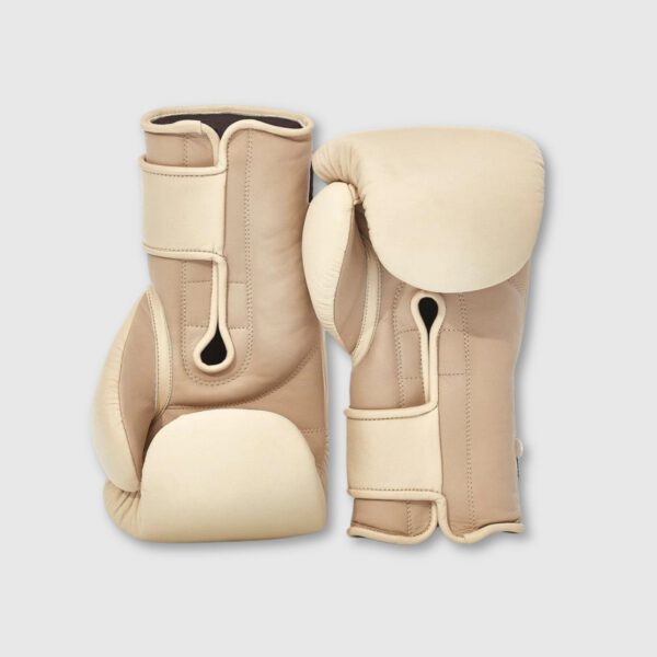Elite Leather Boxing Gloves - Cream + Light Brown - Image 2