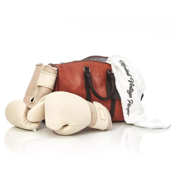 Elite Leather Boxing Gloves - Cream + Light Brown - Image 4