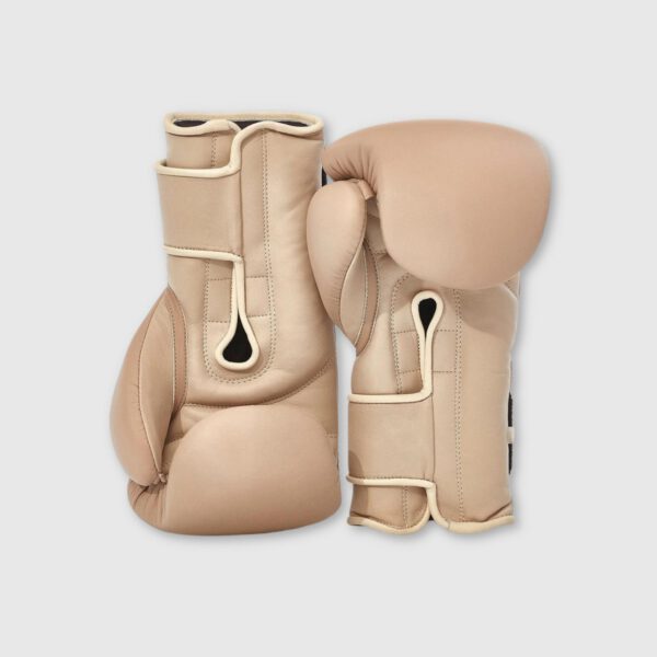 Elite Leather Boxing Gloves - Light Brown + Light Khaki - Image 2