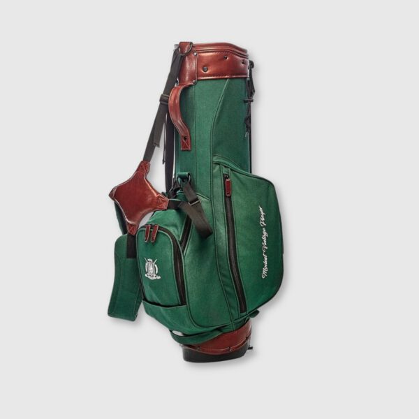Green Canvas / Leather Golf Bag - Stand - Image 4