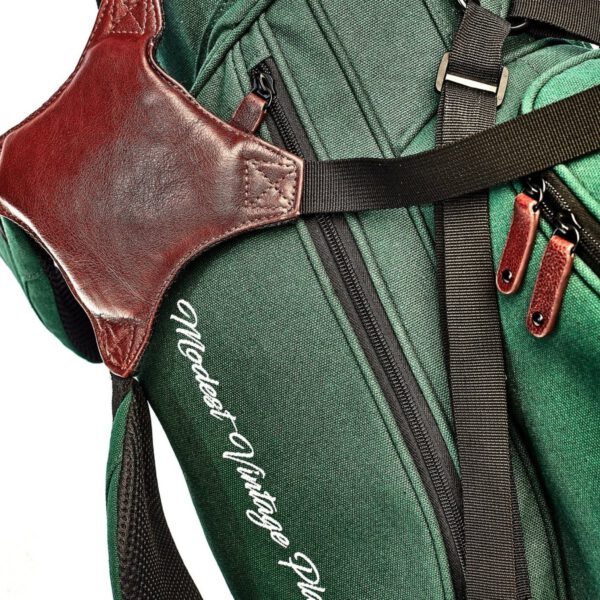 Green Canvas / Leather Golf Bag - Stand - Image 6