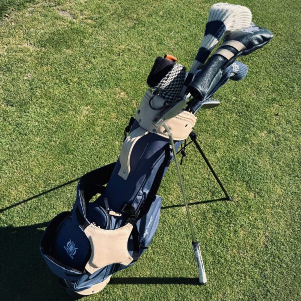 Navy Blue Canvas / Cream Leather Golf Bag - Stand - Image 5