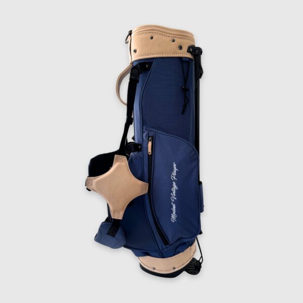 Navy Blue Canvas / Cream Leather Golf Bag - Stand - Image 3