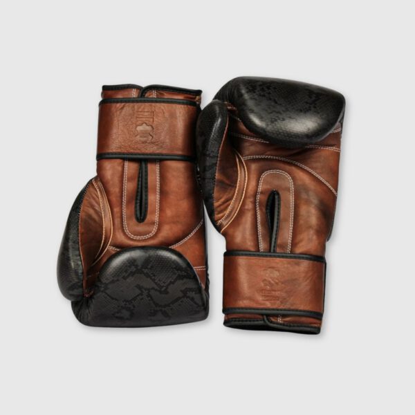 PRO Black Python Print Leather Boxing Gloves (Strap Up) Limited Edition - Image 2