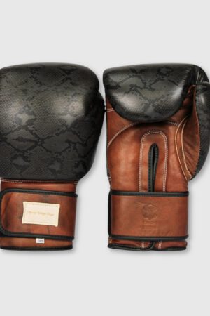PRO Black Python Print Leather Boxing Gloves (Strap Up) Limited Edition