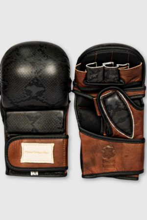 PRO Black Python Print Leather Hybrid MMA Gloves