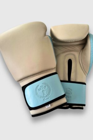 PRO Cream / Baby Blue Leather Boxing Gloves (Strap Up)