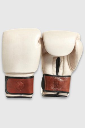 PRO Cream / Brown Leather Boxing Gloves (Strap Up)
