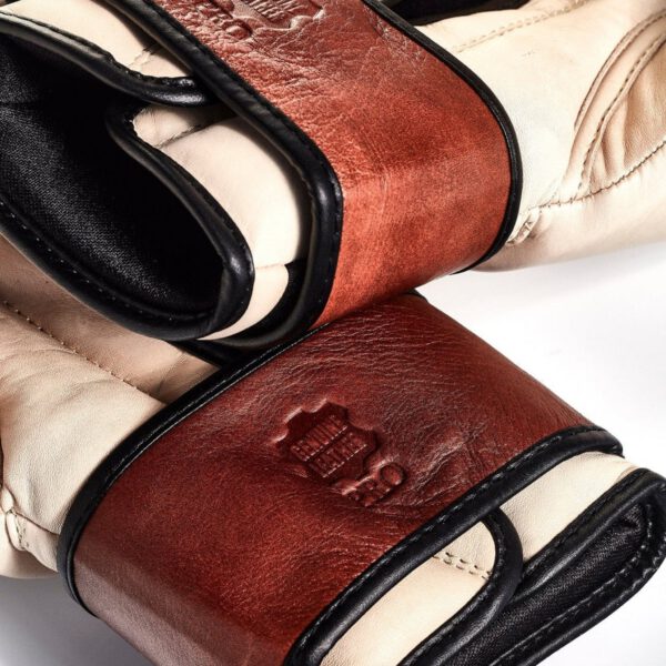 PRO Cream / Brown Leather Boxing Gloves (Strap Up) - Image 3