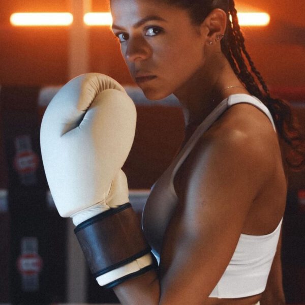 PRO Cream / Brown Leather Boxing Gloves (Strap Up) - Image 6