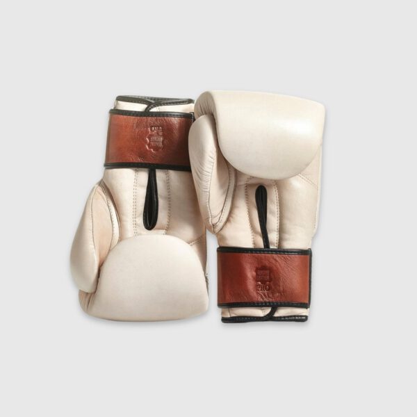 PRO Cream / Brown Leather Boxing Gloves (Strap Up) - Image 2