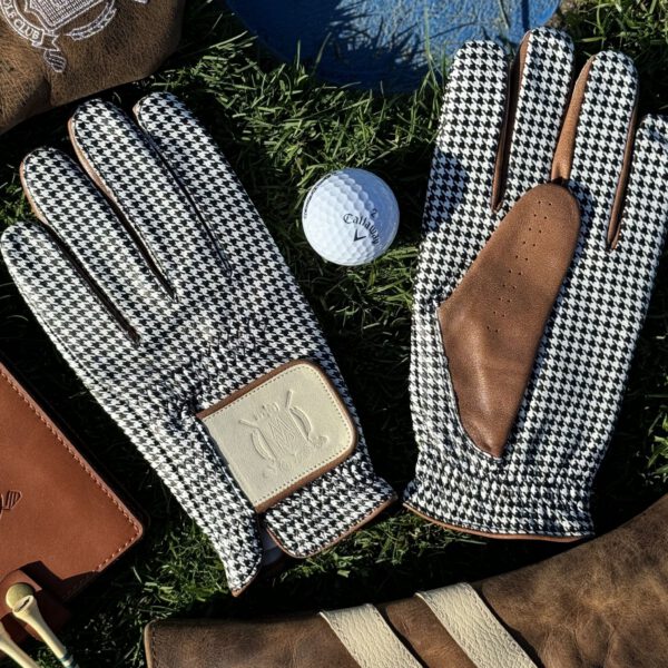 PRO Houndstooth Cabretta Leather Golf Gloves - Brown (2 Pack) - Image 3