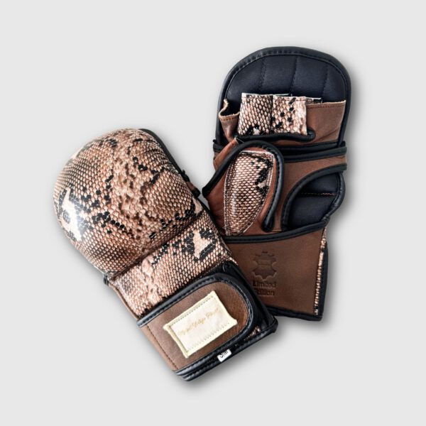 PRO Snake Print Leather Hybrid MMA Gloves - Image 2